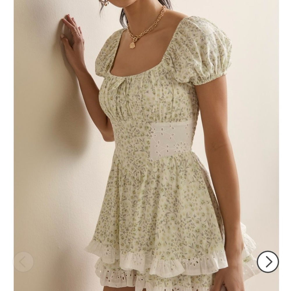 Francesca's Collections Green Tiered Ruffled Babydoll Dress